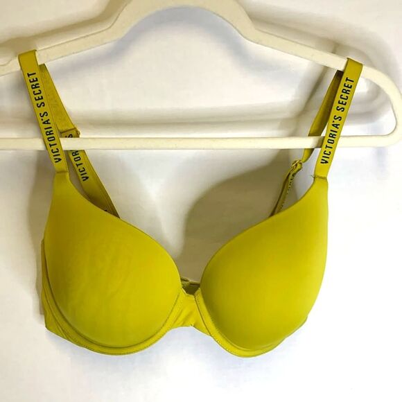 Victoria’s Secret Yellow-Green T-Shirt PushUp Full Coverage Underwire Bra Sz 36D - Picture 1 of 10